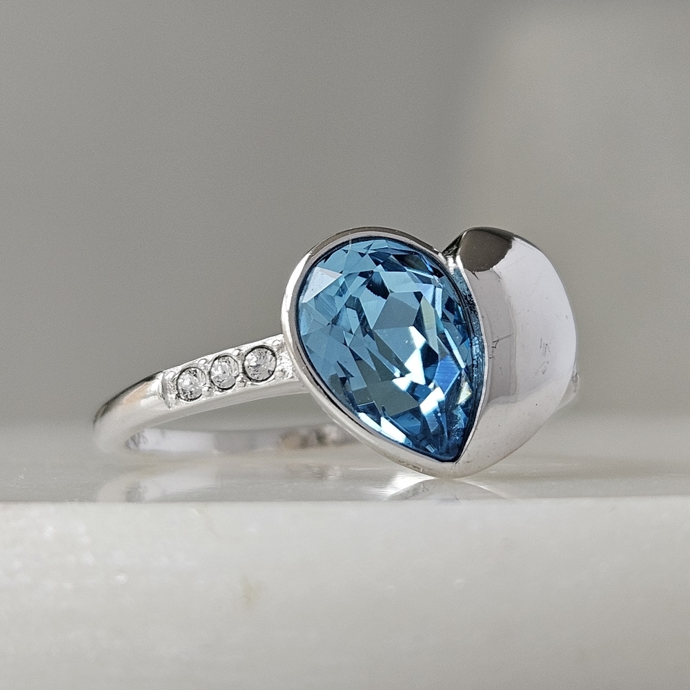Blue Swarovski heart ring, 925 Sterling silver Valentines Charmed Aroma